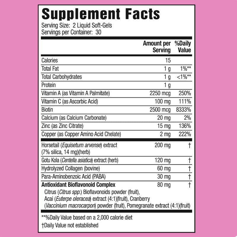 Applied Nutrition Longer Stronger Hair & Nails - 60 Liquid Soft-Gels, Pack of 3 - Biotin, Silica & Collagen - 90 Servings