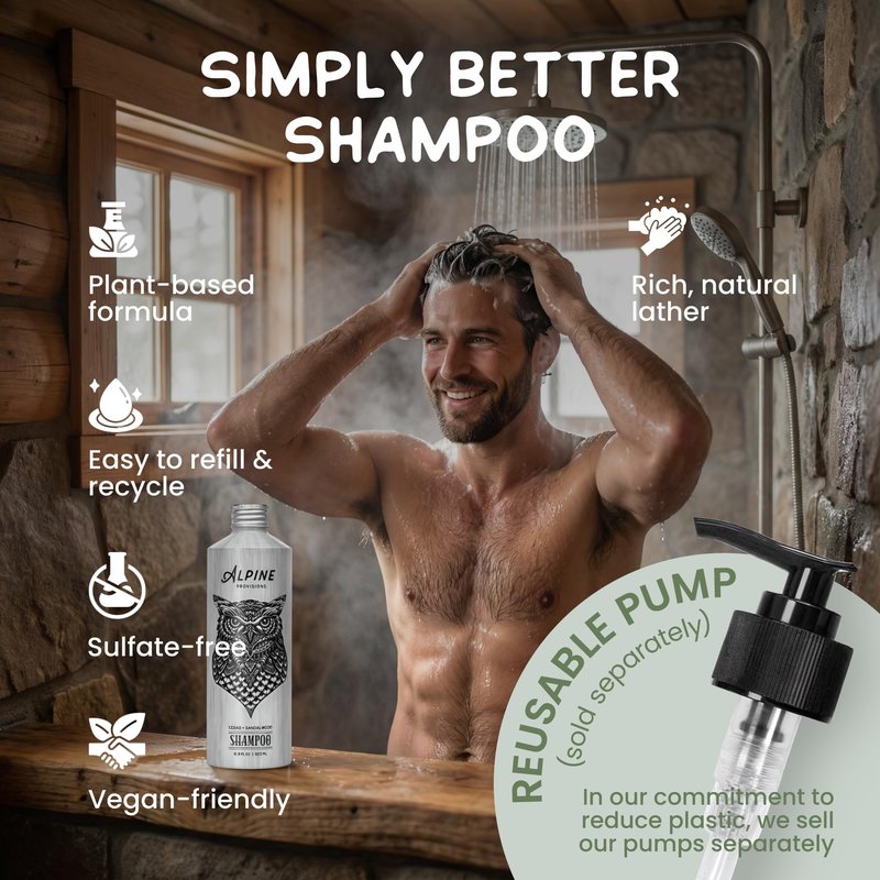 Alpine Provisions Natural & Organic Shampoo with Cedar & Sandalwood – Plant-Based Shampoo for Men & Women with Aloe Vera, Jojoba & Essential Oils – Sulfate-Free, Vegan, Hydrating – 16.9 fl oz