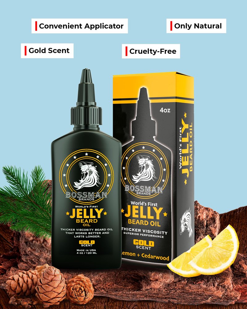 Bossman Jelly Beard Oil for Men (4 oz, Gold Scent) – Softens, Moisturizes & Conditions with Natural Ingredients