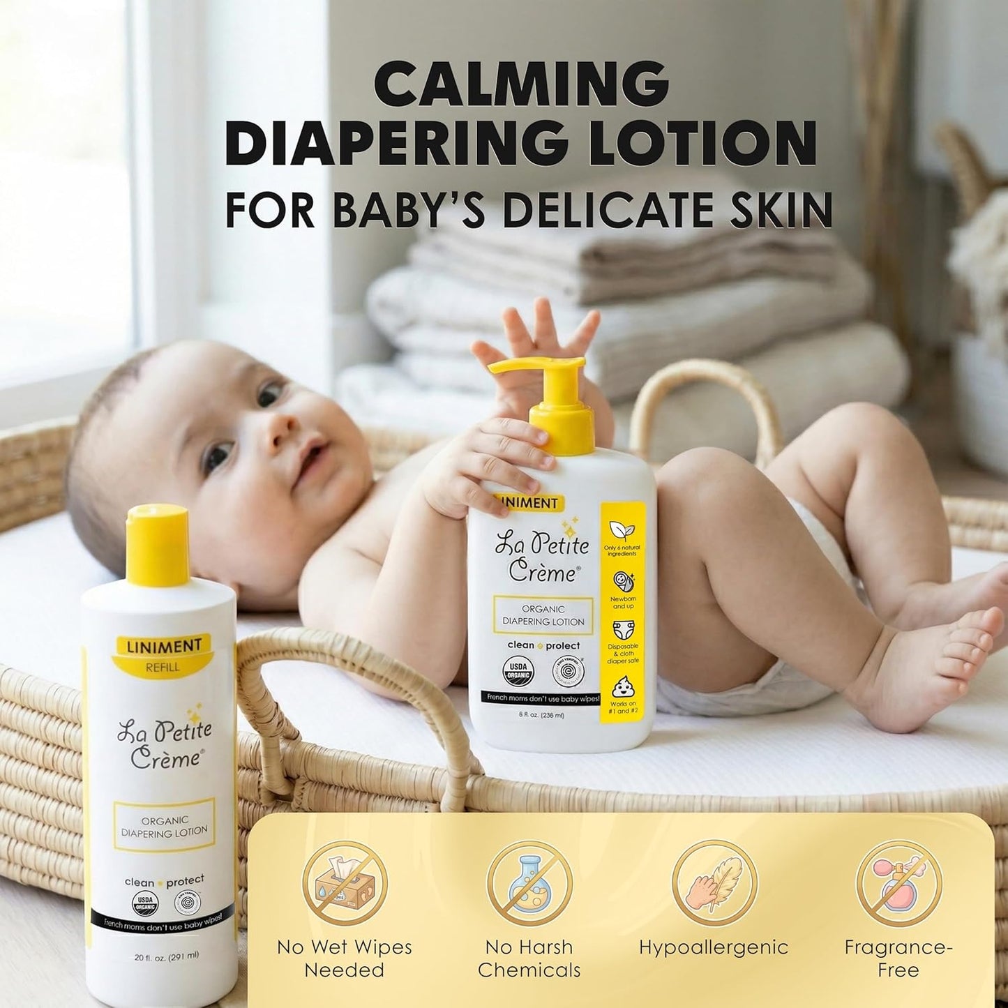 Premium Liniment Baby Lotion - Gentle Diaper Cream Alternative | USDA Organic, 8 oz