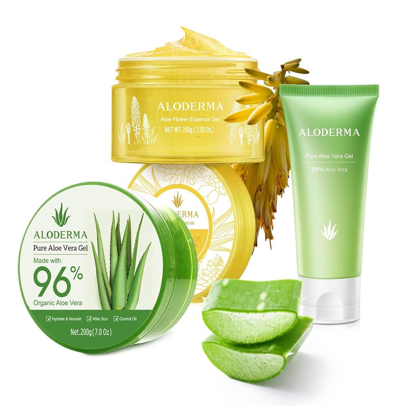 Aloderma Aloe Vera Gel Set - Travel Size Moisturizing Gel | 200g Aloe Flower Essence