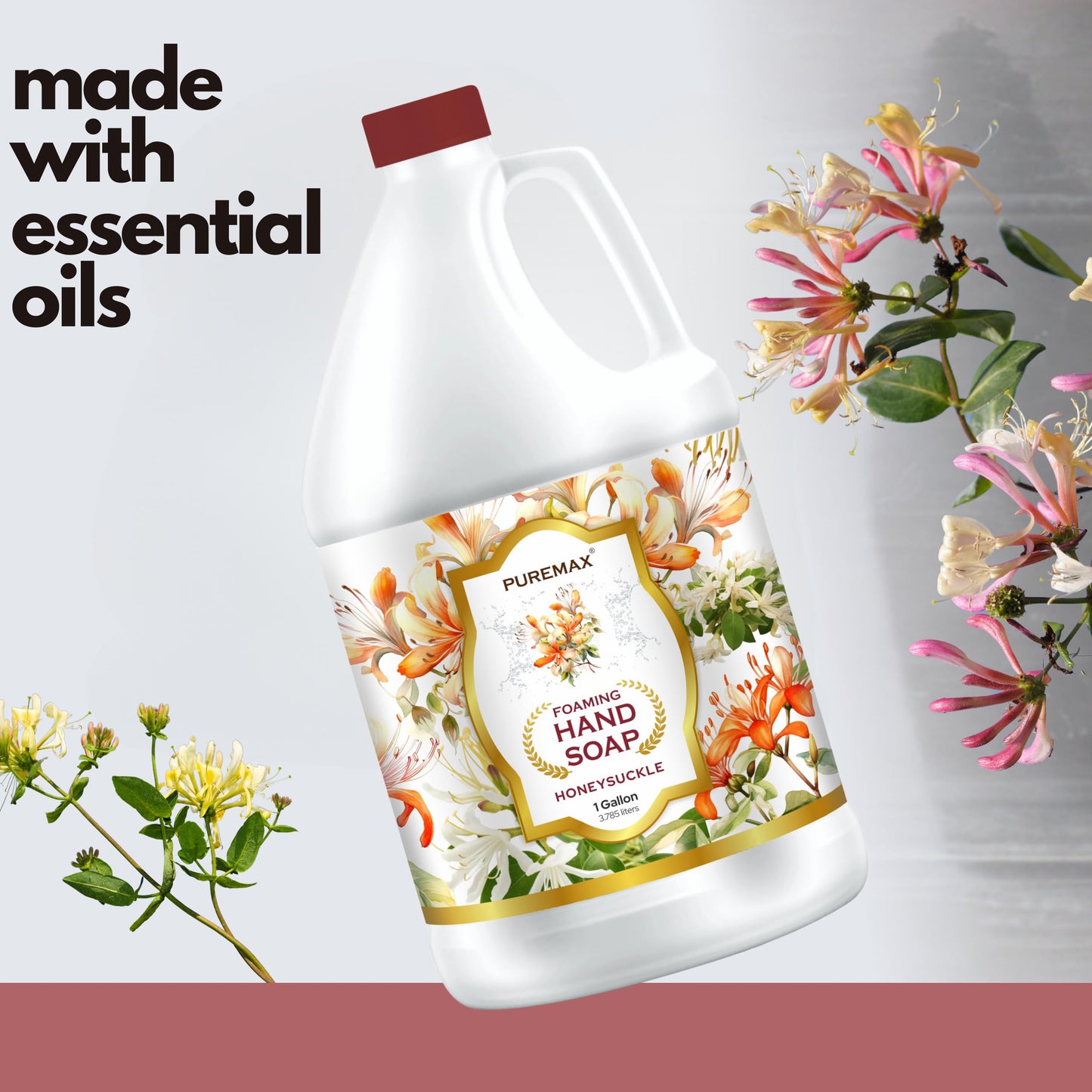 Puremax Foaming Hand Soap Refills made with Essential Oils | Honeysuckle | Gentle, Moisturizing | Made in USA | 128 Fl Oz (1 Gallon)