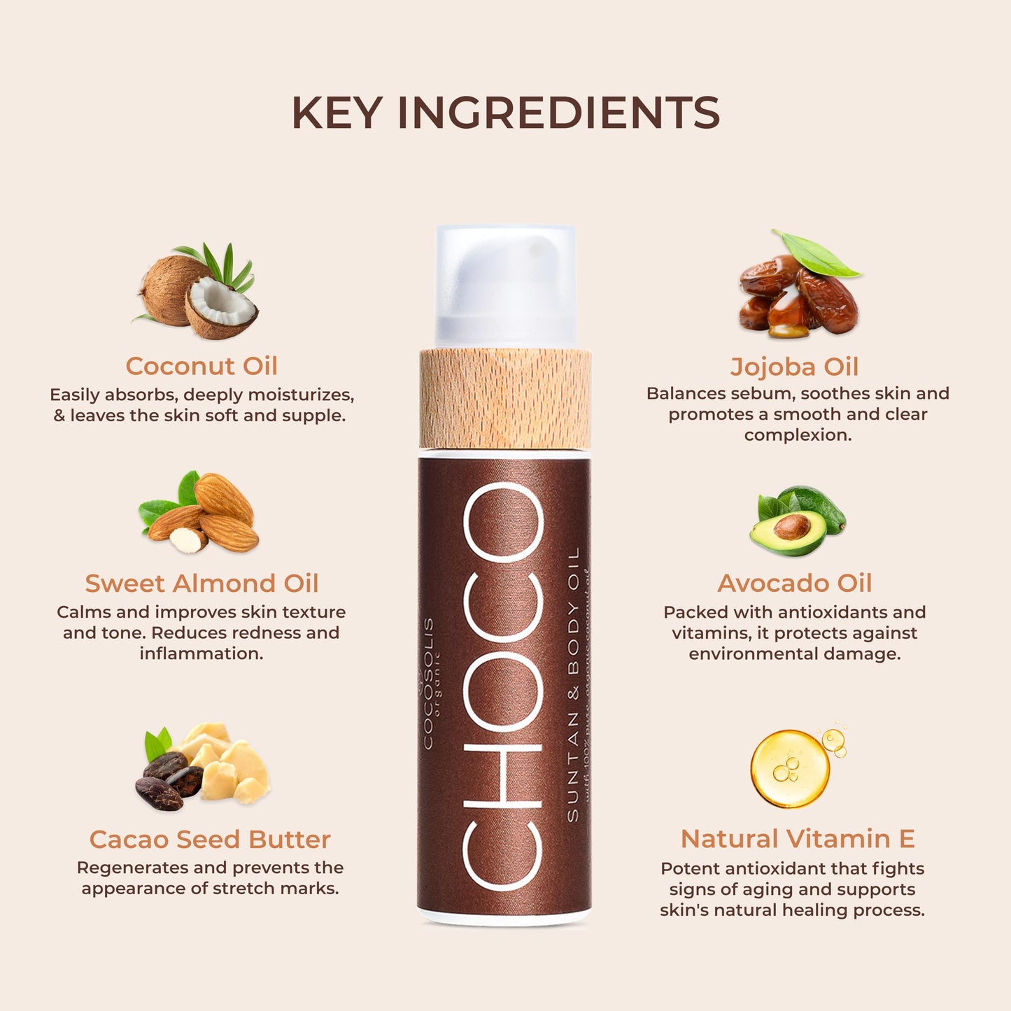 COCOSOLIS CHOCO Suntan & Body Oil - Organic Tanning Oil - Deep Chocolate Tan - Tanning Lotion Accelerator for Indoor and Outdoor Tanning Beds (3.71)