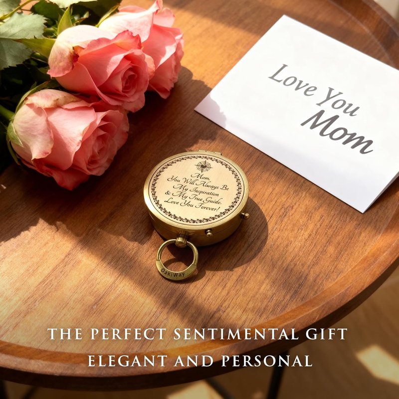 Makeup Compact Hand Mirror with Compass - Sentimental Gift for Mom | Premium Brass, Perfect for Birthdays & Mother's Day