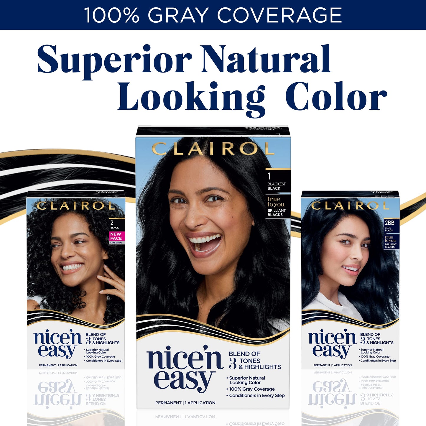 Clairol Nice'n Easy Permanent Hair Dye, Natural-Looking Black Hair Color with 100% Gray Coverage