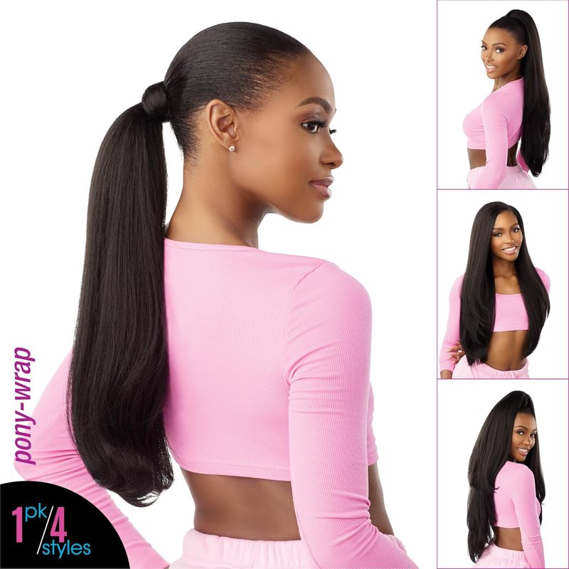 Sensationnel Instant Updown Half Wig Pony - Versatile 4-in-1 Drawstring Style | 1B Off Black