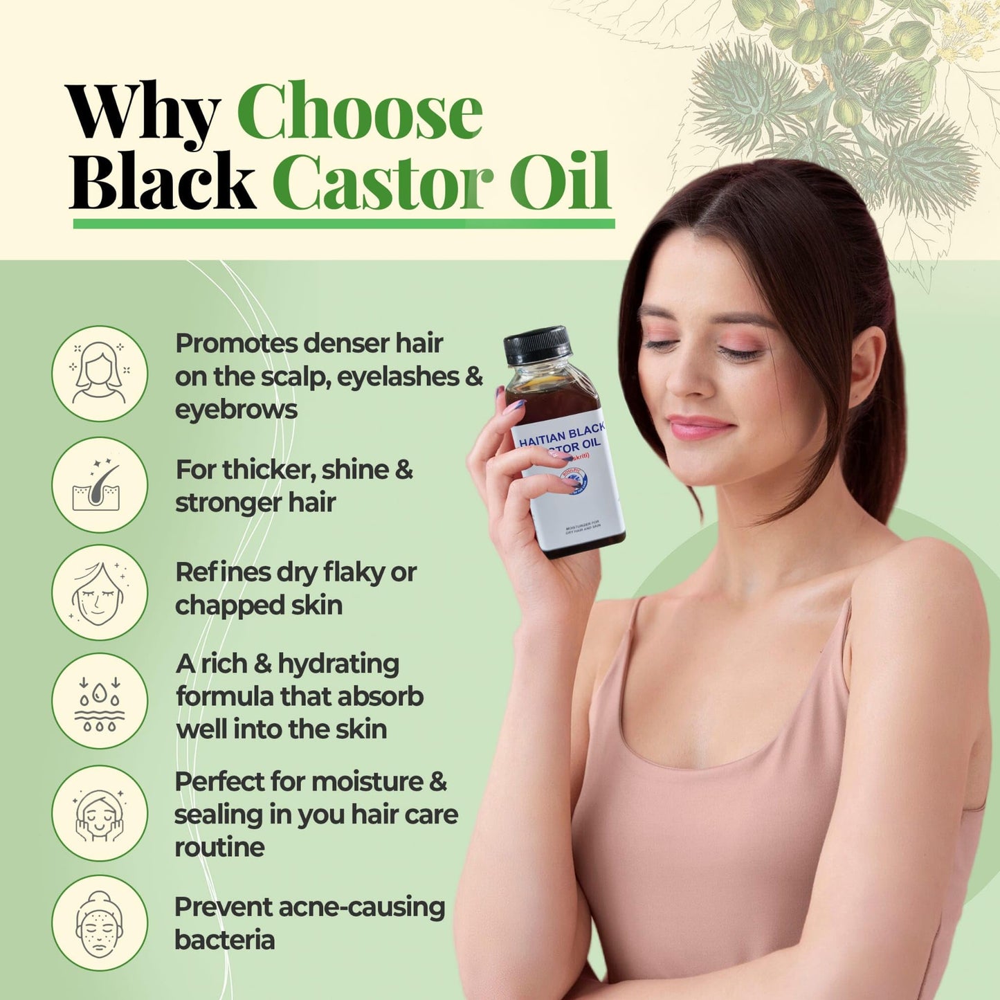 Meme Haitian Black Castor Oil (Lwil Maskriti) – 100% Pure, Cold-Pressed, Unrefined – Promotes Hair Growth, Moisturizes Skin, Strengthens Nails, Aids Digestion – 8 fl oz