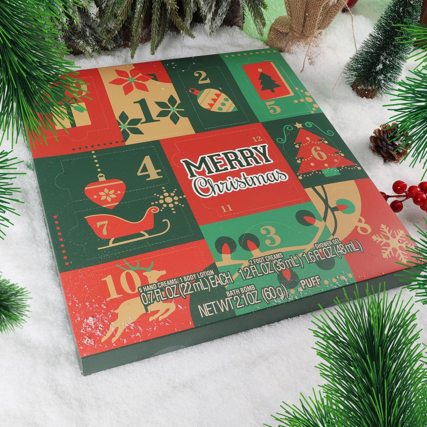 BODY & EARTH # LOVE Advent Calendar 2026 Womens Christams Gifts, Advent Beauty Calendar for Teen Girls 12 Days Countdown Calendar Hand Cream Gifts Spa Bath Sets with Body Lotion, Santa Keychain,Green