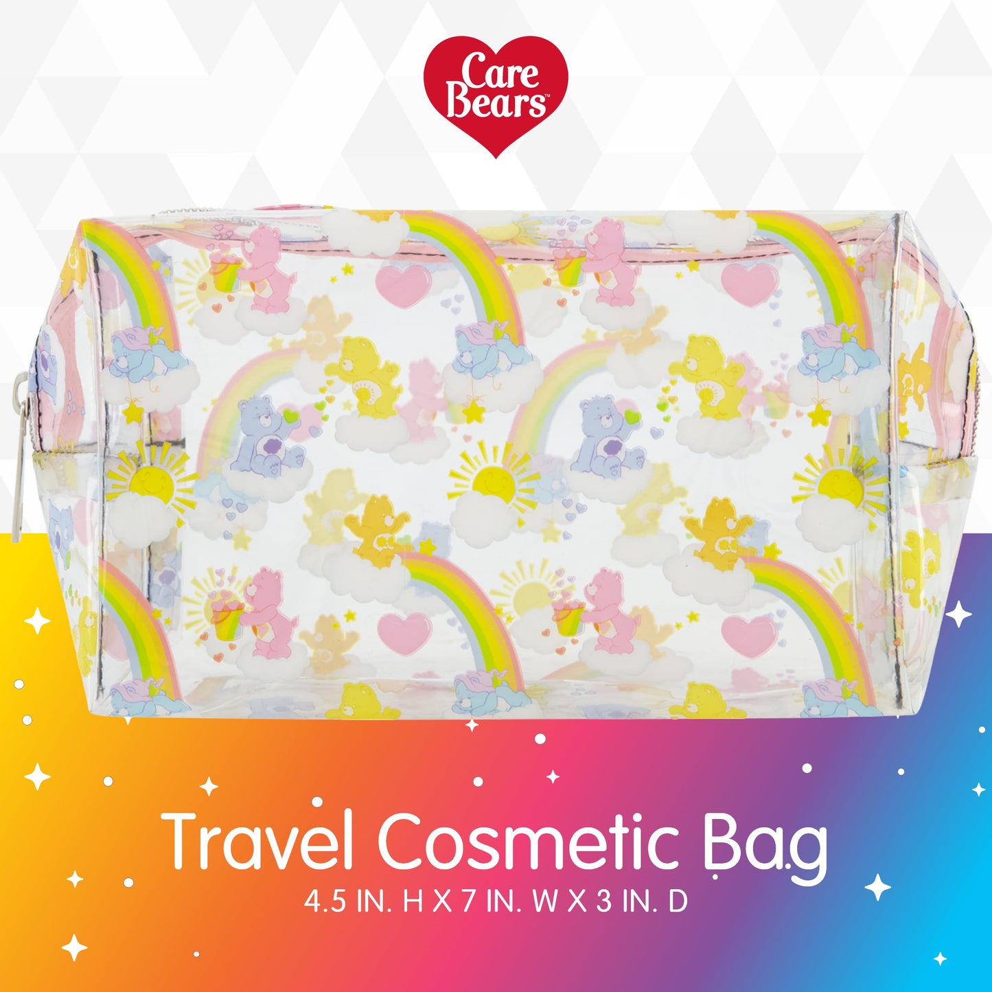 Concept One Care Bears Women's Makeup Bag, Small Travel Cosmetic Zipper Pouch Organizer, Clear