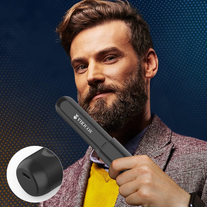 VIKICON Cordless Heated Beard Brush for Men, Electric Hot Comb,Mini Brush for Beard Grooming