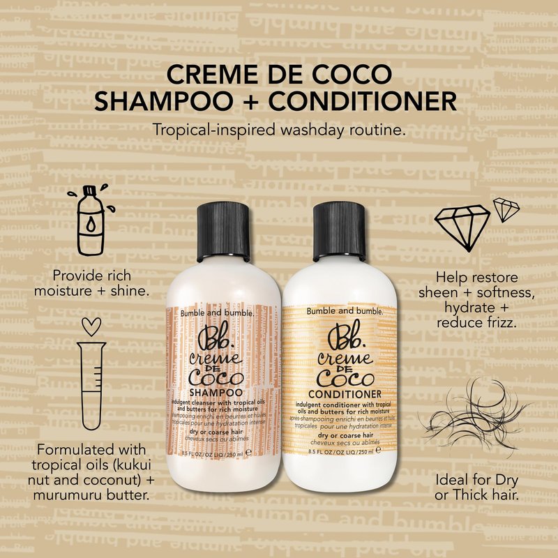Bumble and bumble. Creme De Coco Conditioner | Provides Rich Moisture and Shine | Reduces Frizz | With Coconut Kukui Nut Murumuru Butter | For Dry Medium to Thick Curly, Wavy, Straight Hair, 8.5 Fl Oz