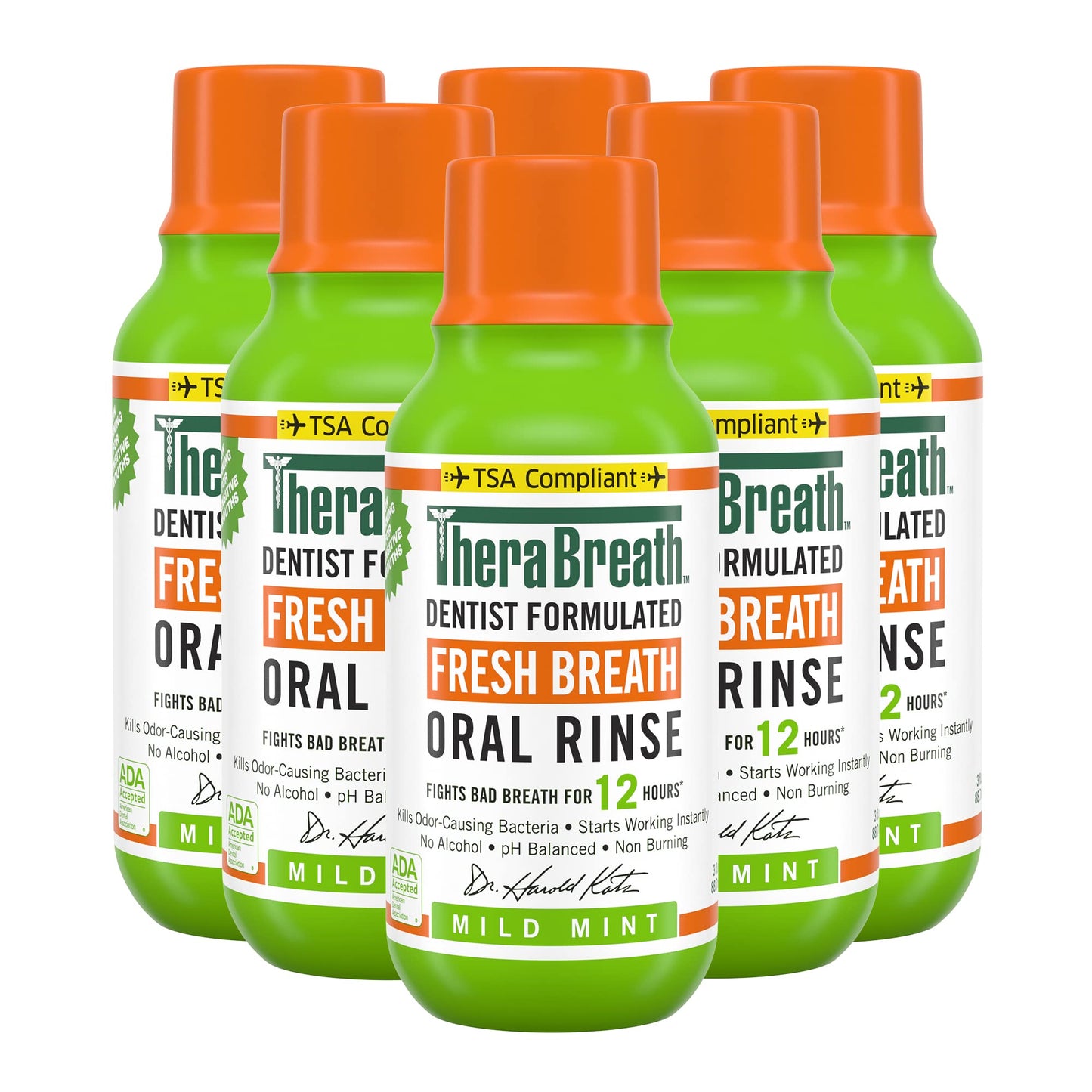 TheraBreath Dentist Formulated Fresh Breath Oral Rinse, Mild Mint, 3 Fl Oz (Pack of 6) and Mouthwash, ICY Mint, 16 Fl Oz (Pack of 2)