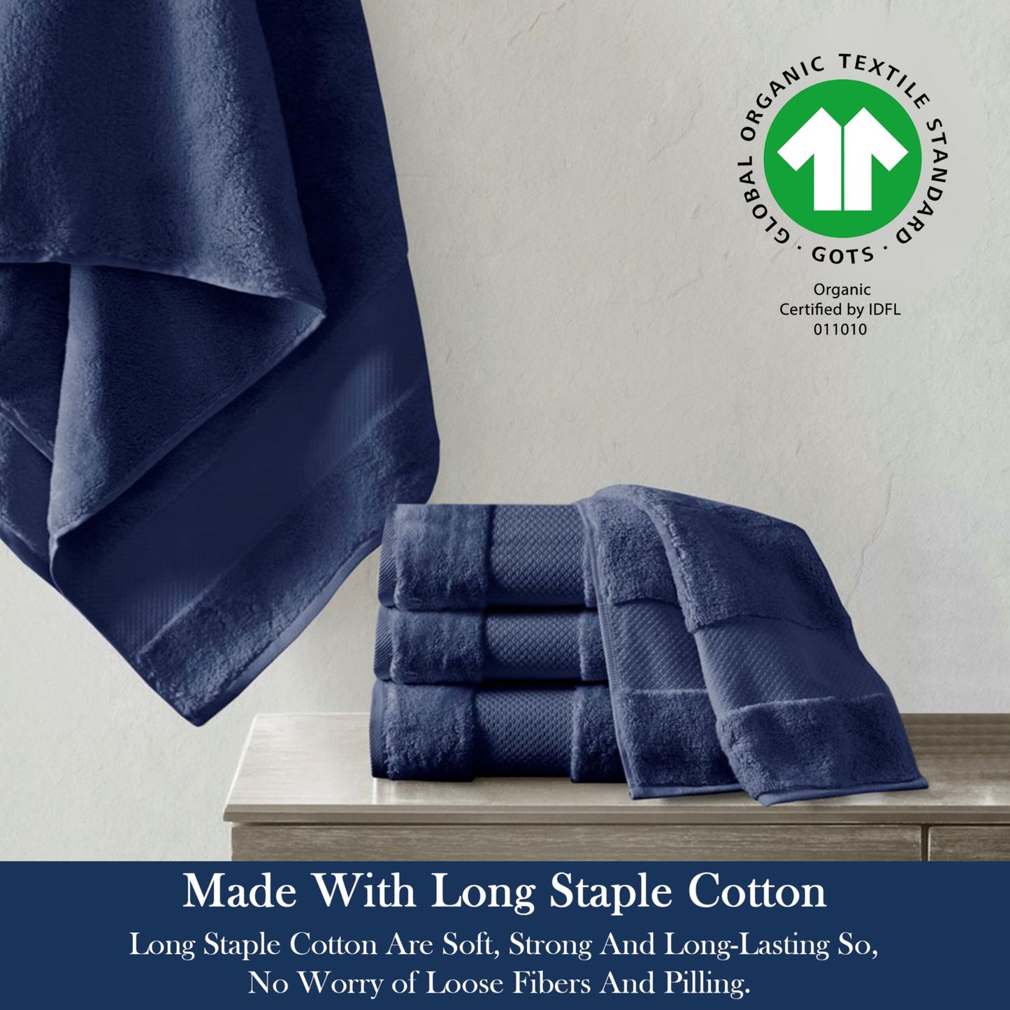 Delara Organic Cotton Luxuriously Plush Washcloths Pack of 6 | GOTS & Oeko-TEX Certified | Premium Quality Face Towels | Feather Touch Technology|650 GSM Long Staple|Soft, Quick Dry & Ultra-Absorbent