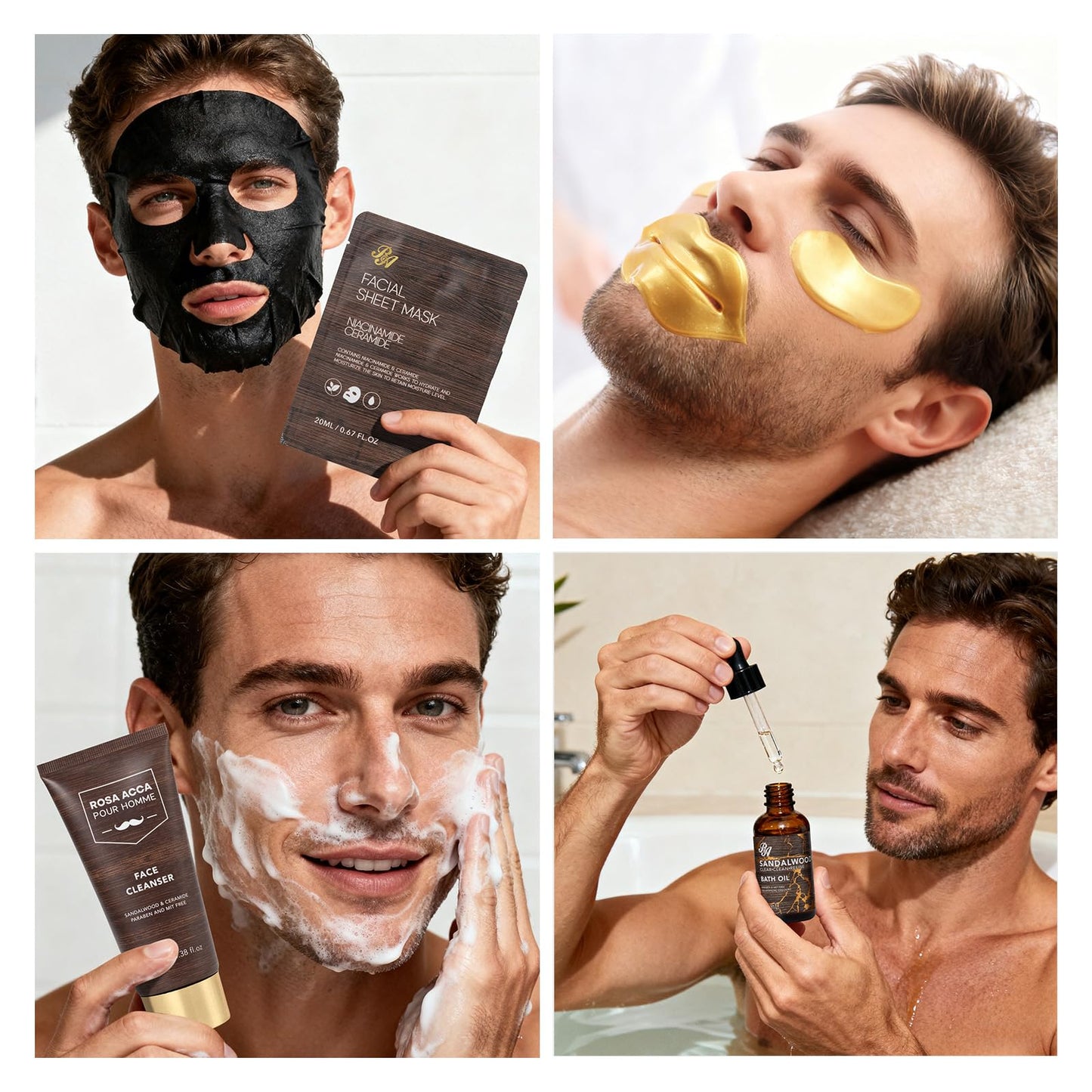 30 Pcs Men Sandalwood Facial Skin Care Set for Men, Father's Day Gifts, Beard Grooming Set, Bath & Body Gift Basket Set, Bath Bomb, Birthday, Valentines, Husband, Holiday, Christmas, Dad, Anniversary