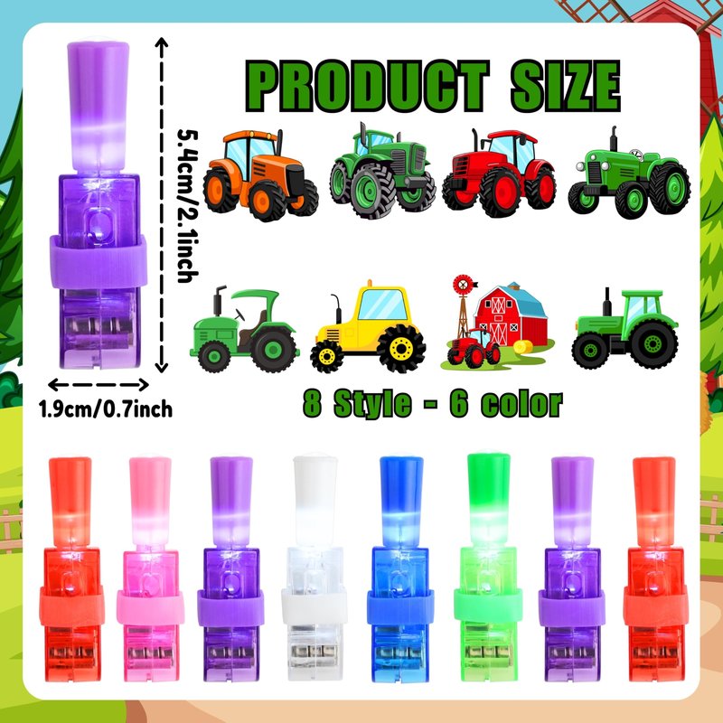 72 PCS Tractor Party Favors – 48 PCS Luminous Tattoos & 24 PCS LED Finger Lights Combo – Birthday Goodie Bag Fillers, Party Supplies, Gifts Light Up Toys Glow In The Dark for Boys and Girls