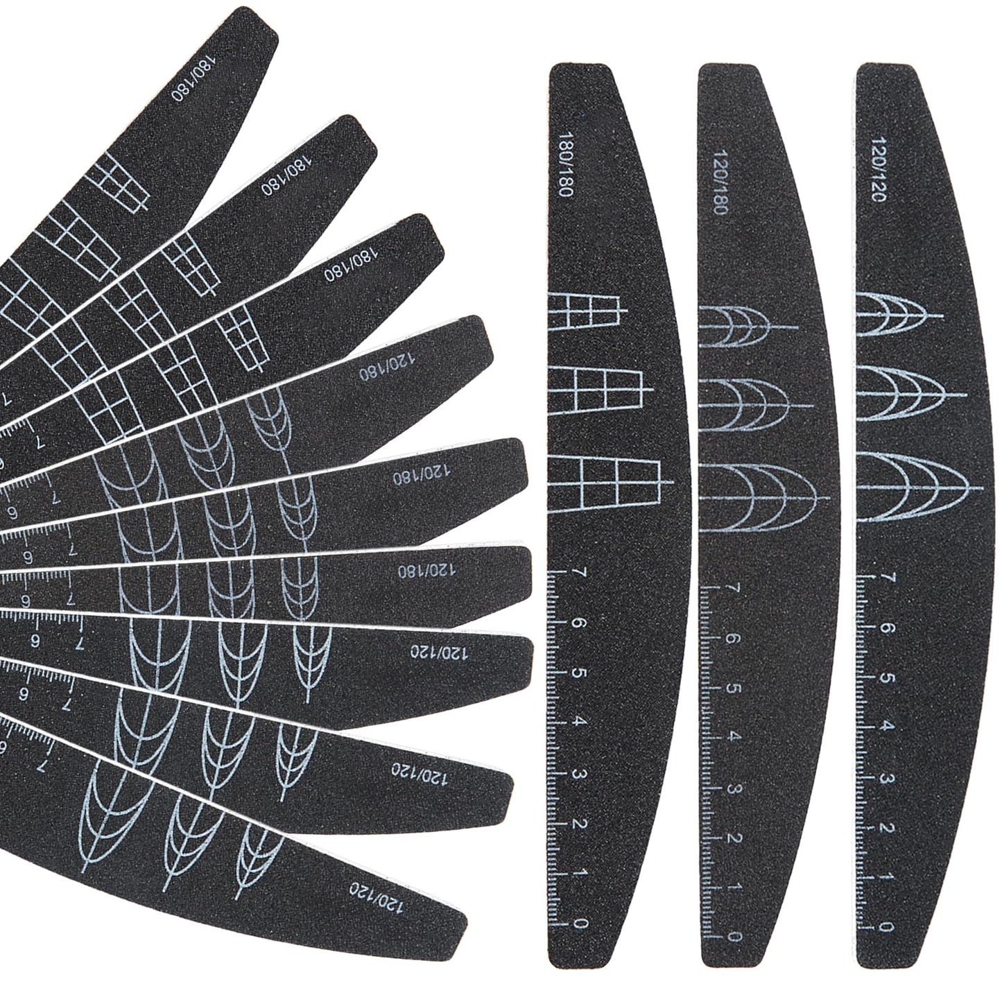 XEAOHESY 9 Pieces 120/120, 120/180, and 180/180 Grit Both Sides Nail Files with Reference Graphic for Nail Shape（Square, Almond, Oval）, Nail Files for Natural Nails