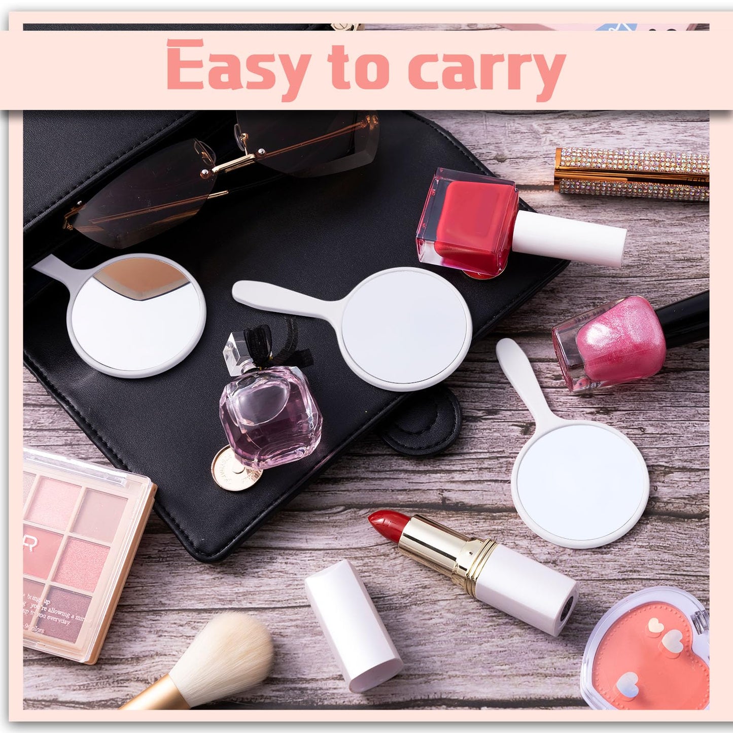 Vinsot 100 Pcs Handheld Mirror Bulk Small Hand Compact Mirrors with Handle Plastic Travel Makeup Portable 3.94 x 2.16 Inch for Birthday Dress up Wedding Practice Pronunciation (White)