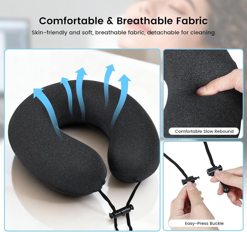 Intelligent Support Memory Foam Pillow - Adjustable Ergonomic Neck Pillow for Office, Travel & Naps | Portable Black Design