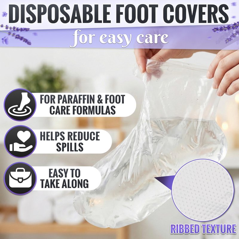 200 Pcs Plastic Socks for Moisturizing Feet – Leak-Proof Foot Gloves for Moisturizing, Ribbed Anti-Slip Design with 200 Stickers for Secure Fit – Paraffin Wax Bags | Self Care & Holiday Gifting