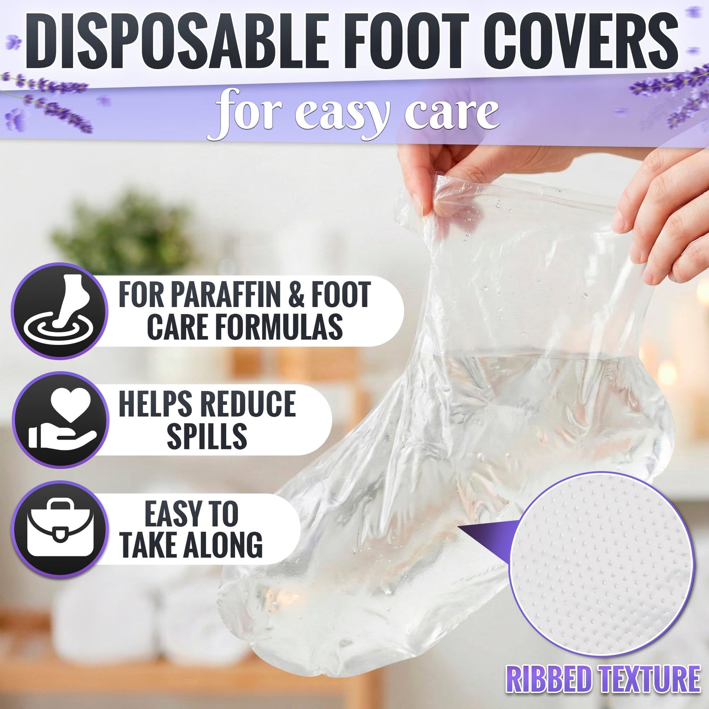 200 Pcs Plastic Socks for Moisturizing Feet with 200 Stickers for Secure Fit – Leak-Proof Foot Gloves with Ribbed Anti-Slip Design – Plastic Foot Covers for Self Care & Gifting | Paraffin Wax Bags