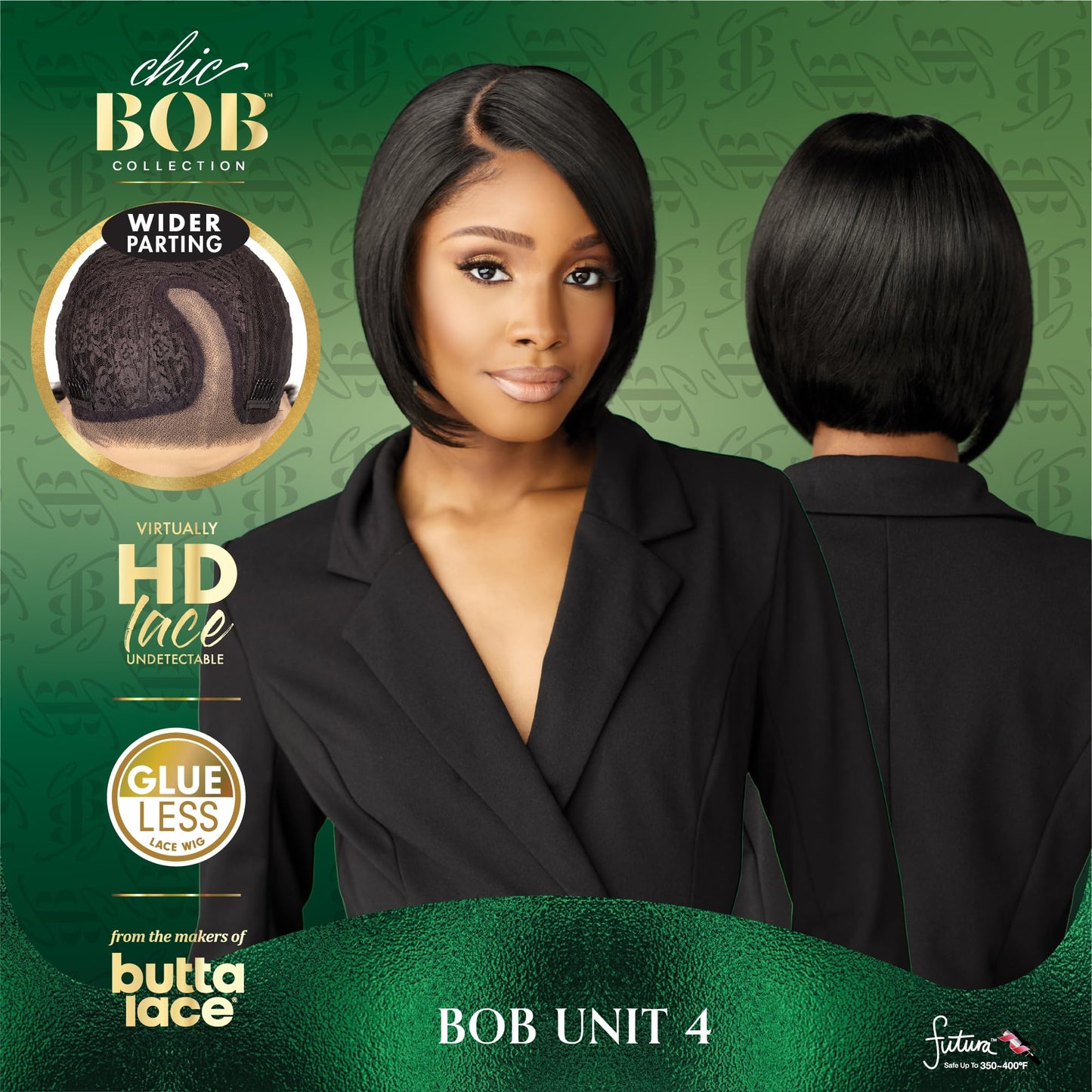 Sensationnel Chicbob Lace Frontwig - Bob Unit 4 Face Framing Glueless Wig Wide 5 Inch Deep Part Synthetic Preplucked Hairline (PLATINUMBLONDE)
