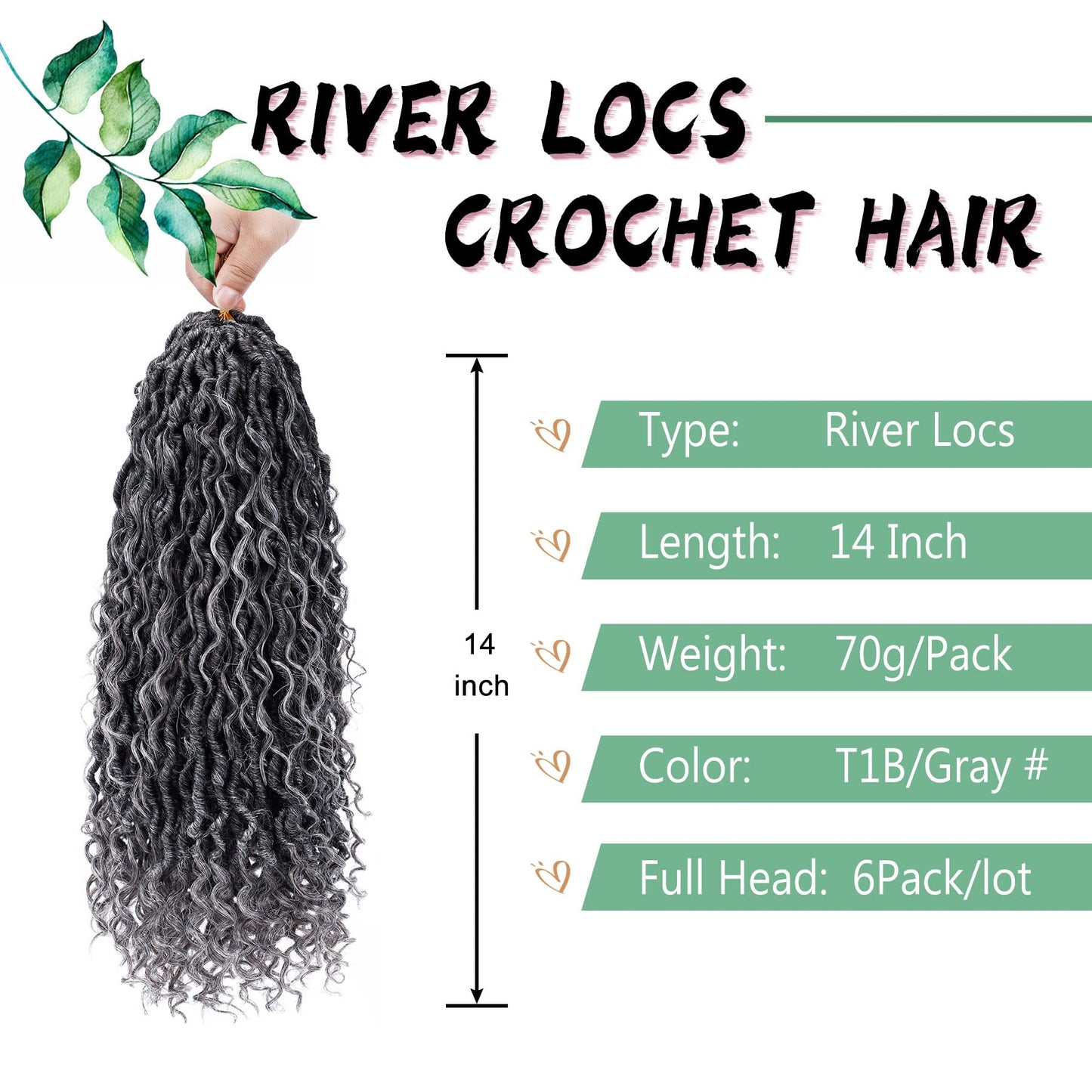 14 Inch Goddess Locs Crochet Hair for Black Women 6 Packs, T1B/Grey