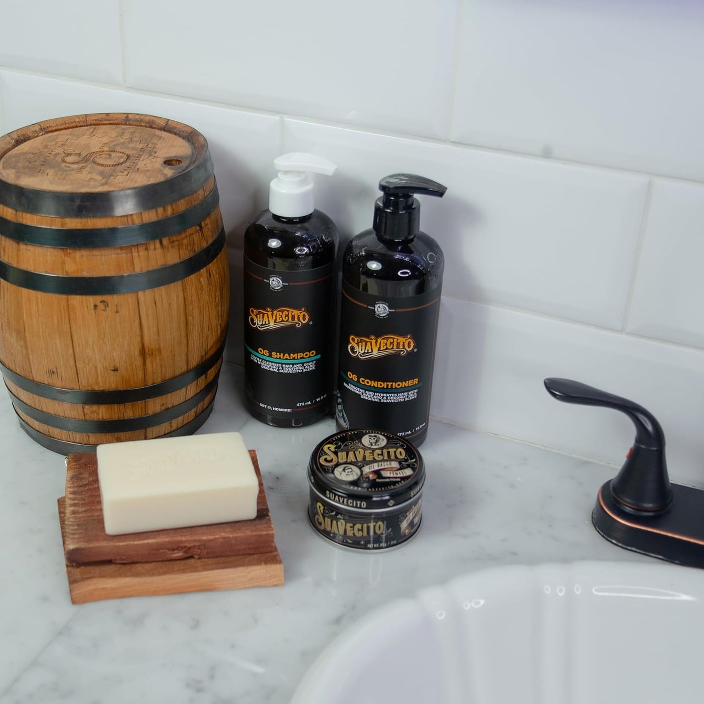 Suavecito Hair & Body Essentials Set - 4-Piece Styling Pomade, Shampoo, Conditioner & Soap Bar