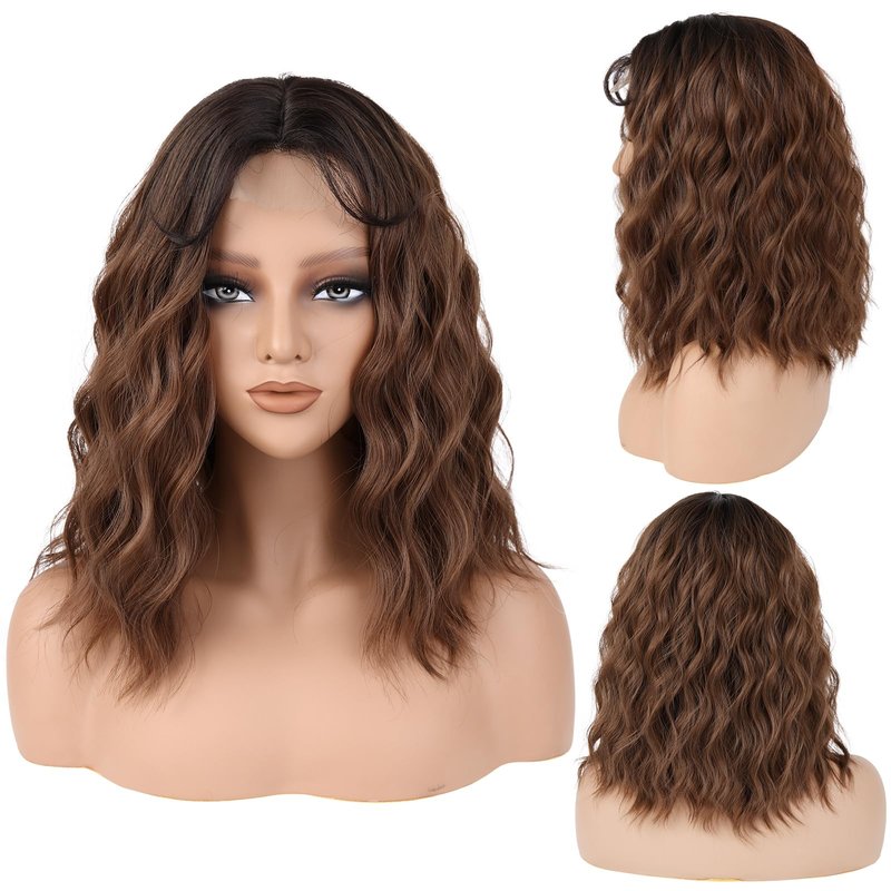 LEEONS Ombre Chestnut Brown Wavy Wig for Women - 16 inch Medium Length, Heat Resistant Synthetic Hair, Middle Part, Natural Look for Daily Use, Party & Halloween