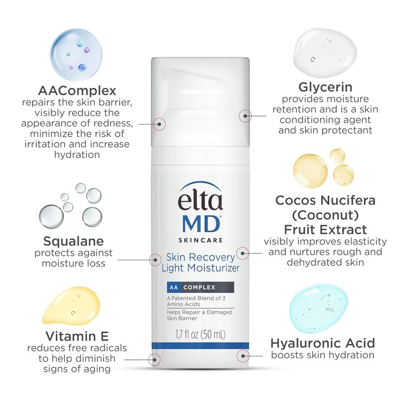 EltaMD Skin Recovery Moisturizer - Oil-Free Hydrating Cream for Dry & Acne-Prone Skin | 1.7 oz Pump