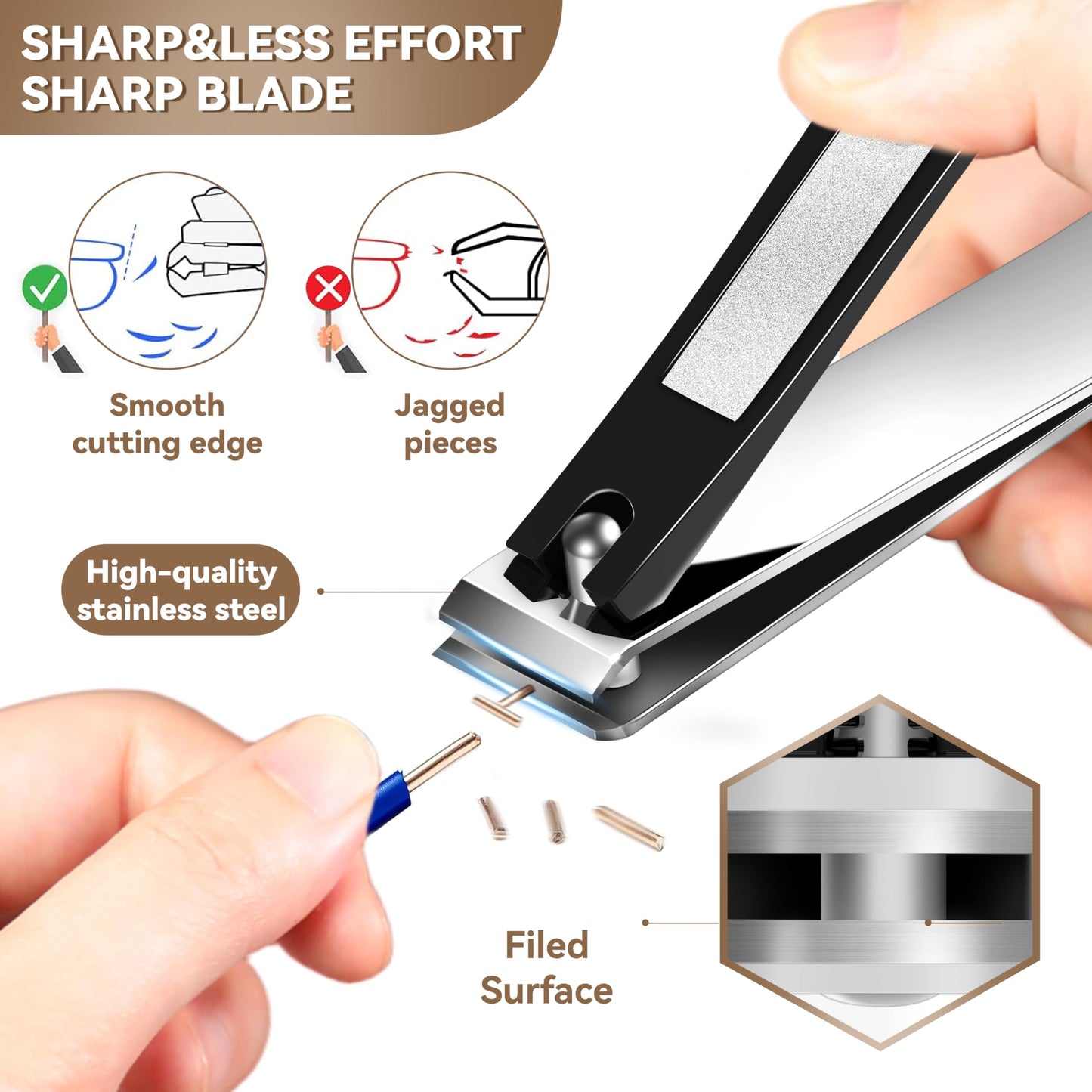 Toenail Clippers for Adults – 6-in-1 Thick & Ingrown Toenail Clippers Set, Large Straight & Slanted Nail Clippers, Heavy Duty Wide Jaw Nail Cutter with Long Handle for Men and Women