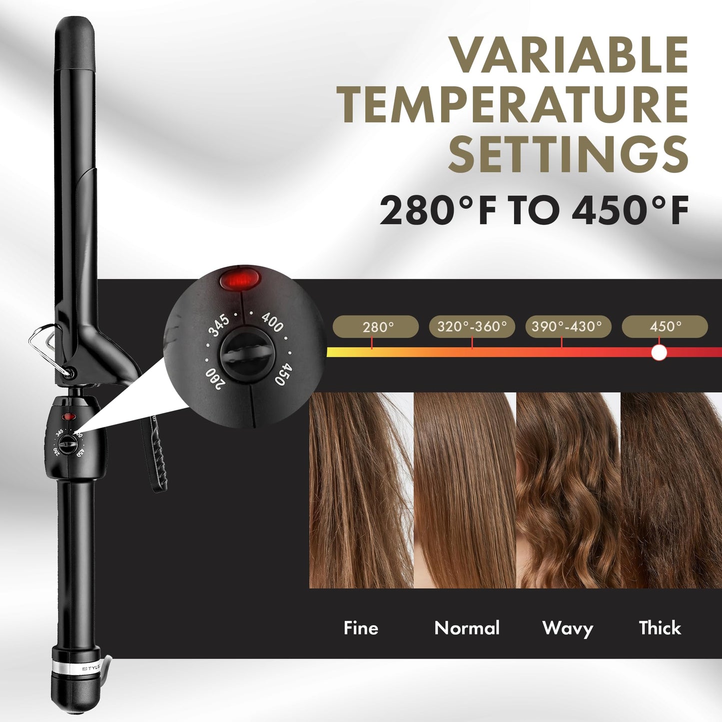 StyleCraft Stay-Temp Black Gold Ceramic Extended Barrel Curling Iron (1-inch)