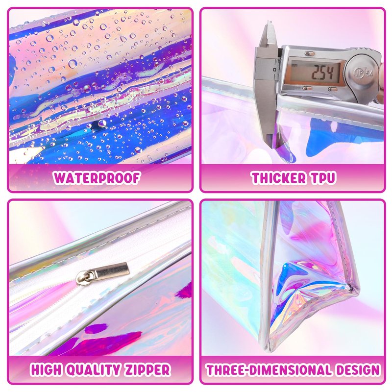 Zwish 10PCS Iridescent Makeup Bag Bulk, Holographic Cosmetic Bags Pouch Portable Zipper Toiletry Bag Travel Makeup Bag Gift Bags for Women