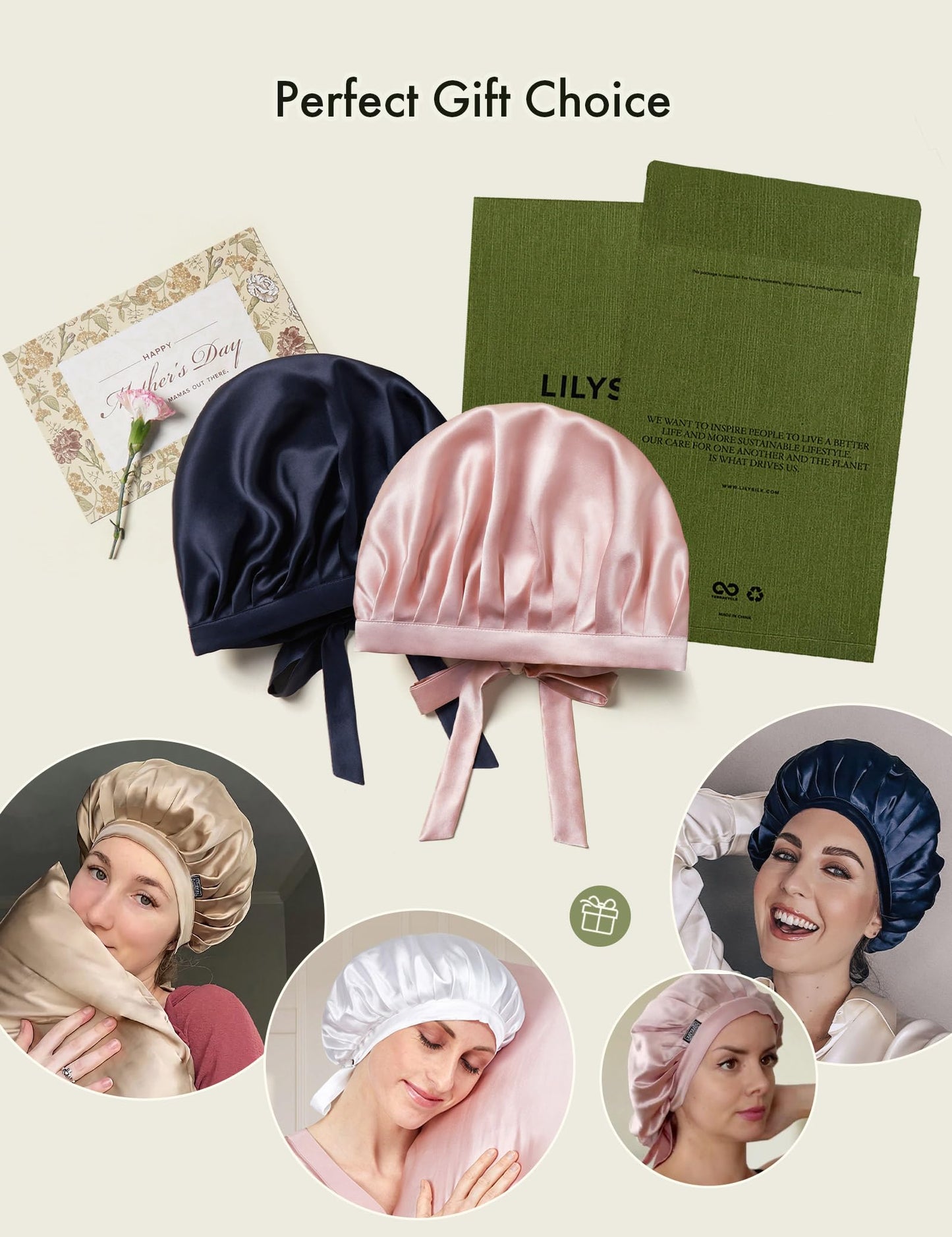 LILYSILK 100% Mulberry Silk Bonnet, 19 Momme Silk Night Sleep Cap Adjustable Hair Wrap for Sleeping, Ivory