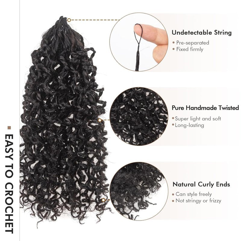 ToyoTress Human Hair Yaki Twist Crochet Braids - 8 Inch Pre-Looped Mini Twists for Black Women | Natural Color (1B-1P)