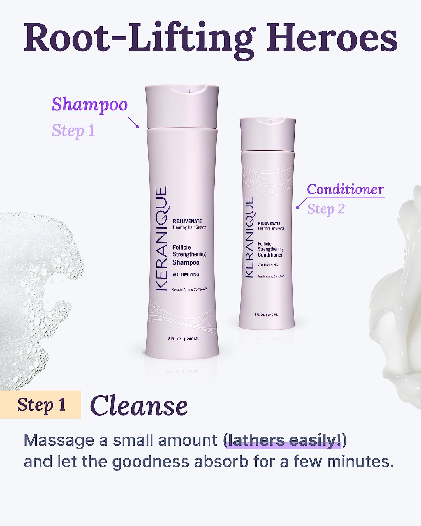 Keranique Volumizing Shampoo for Hair Repair, Growth & Thinning Hair Support – Keratin, Biotin, Menthol & Niacinamide, Anti-Breakage, Lightweight Strengthening Formula 12 Oz - Keratin Amino Complex™