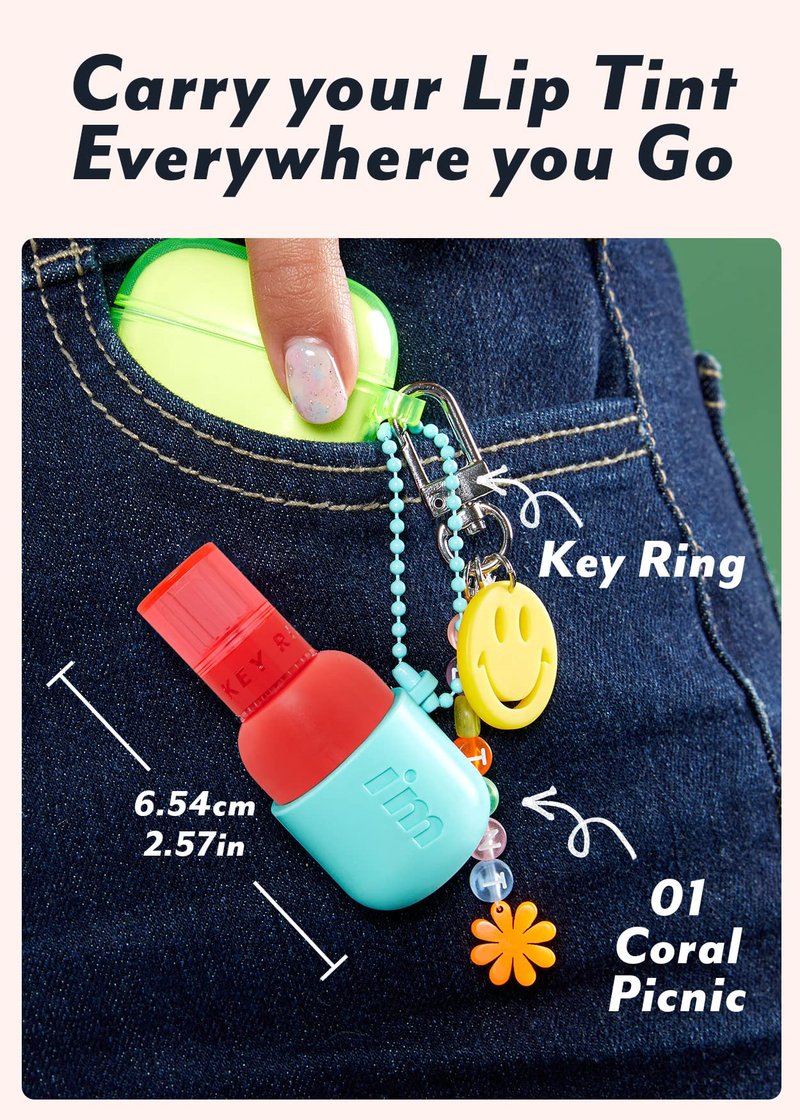 I'M MEME Color Key Ring Water Gel Lip Tint - 05 Berry Compote | Long Lasting Lip Gloss, Hydrating Glossy Finish, Kbeauty, Cute Korean Makeup, Compact, Portable Keychain, Travel-Friendly, Gift, 0.09 Oz