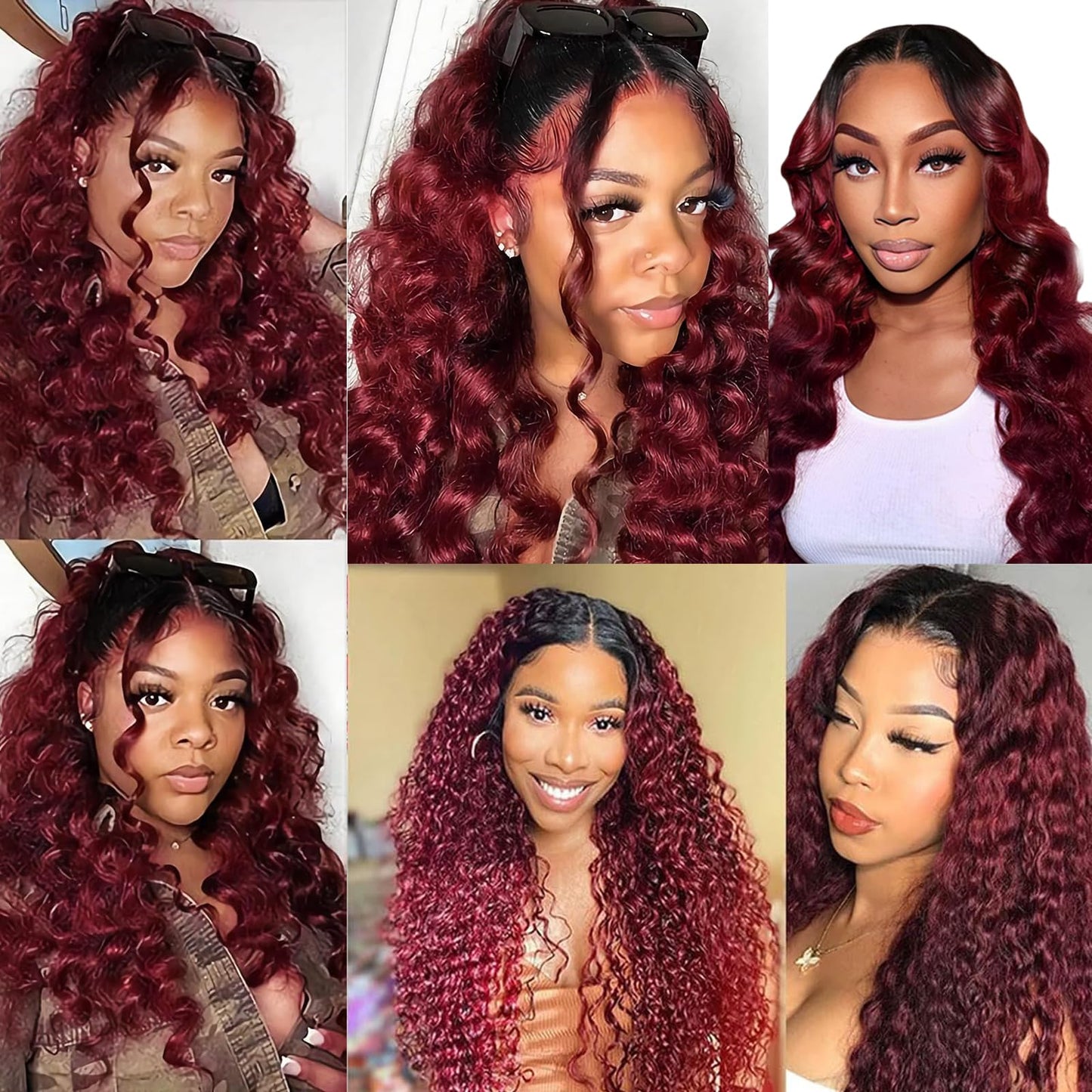 1b99j Burgundy Deep Wave Ombre Closure 4x4 Transparent Lace Closure Human Hair Unprocessed Brazilian Virgin Remy Hair High Density 2 Tone 1b/99j Wet And Wavy Deep Curly 18 Inch