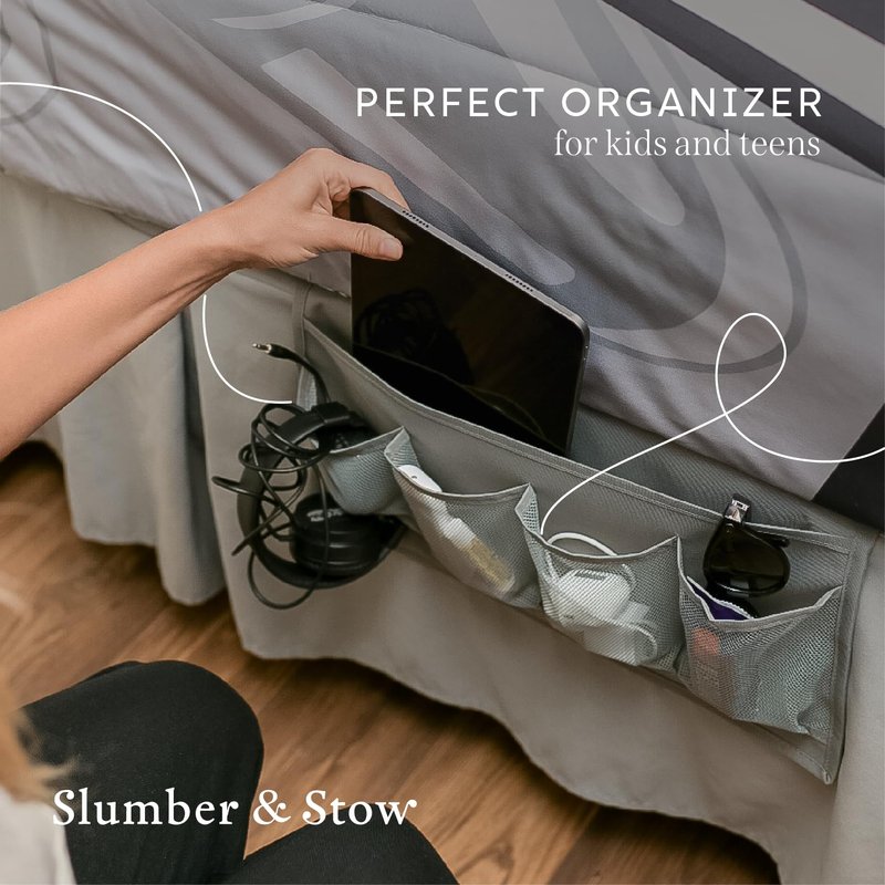 Houseify Slumber & Stow Hanging Bedside Caddy - 5 Pocket Bed Caddy Organizer for Tablets, Magazines, Phone, Glasses, Remotes & More - Ideal Storage For Dorm, Bedroom & Living Areas - 10"x17.3"