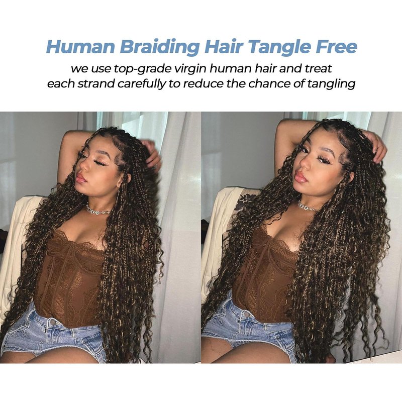 Tuseha Human Braiding Hair for Boho Braids 16 Inch 2 Bundles 100g Boho Hair for Braiding Water Wave Bulk Human Boho Hair for Braiding Curly Human Hair for Boho Knotless Braids (P4,16inch)