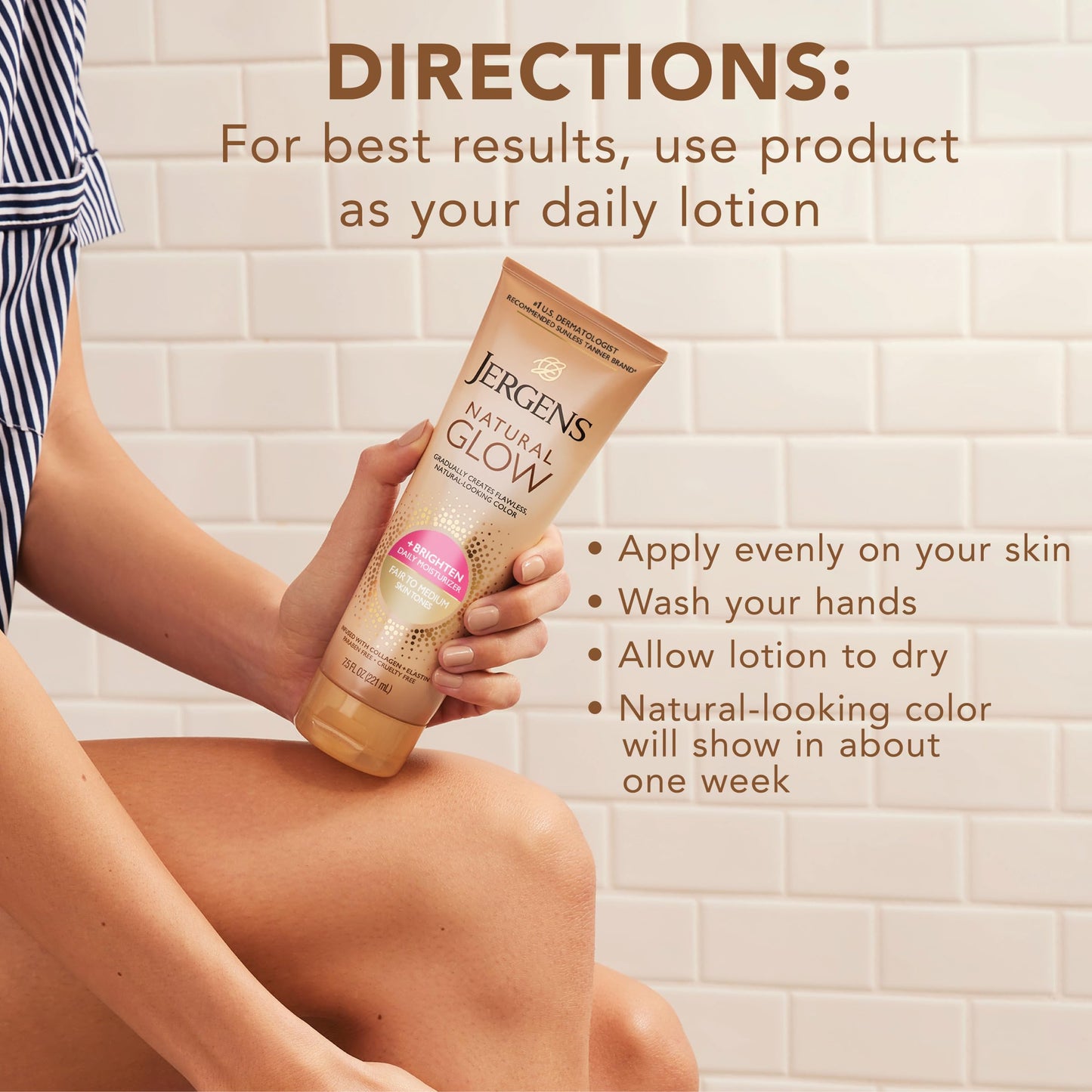 Jergens Natural Glow Self Tanner Body Lotion, Fair To Medium, 7.5 oz, 2 pk