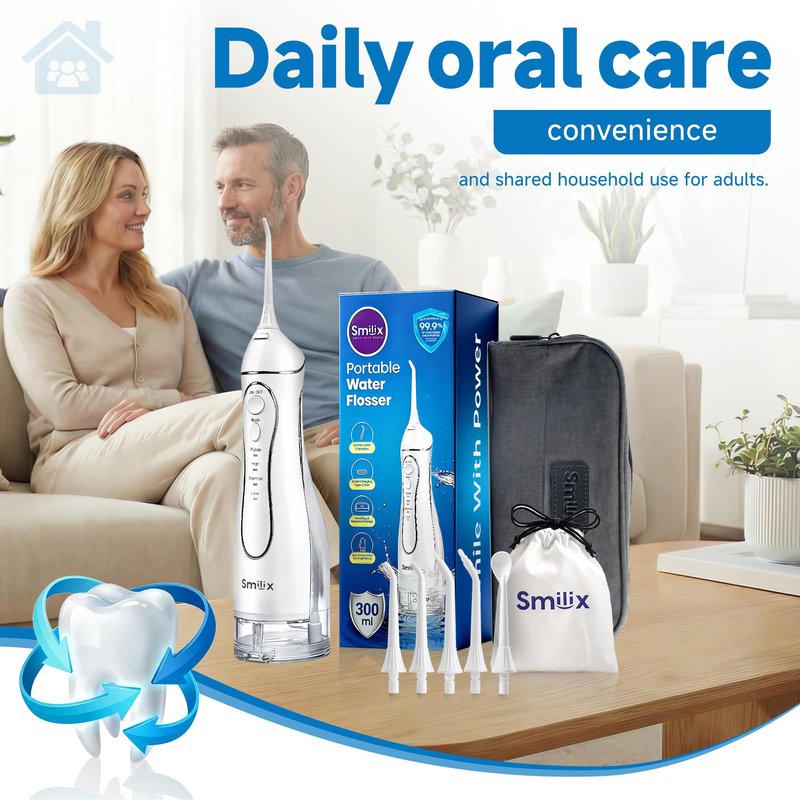 Cordless Water Flosser for Teeth Cleaning & Braces, Portable Dental Flosser 300ML, USB-C Fast Charge, IPX7 Waterproof, 4 Cleaning Modes, 5 Tips, Travel Case – Smilix