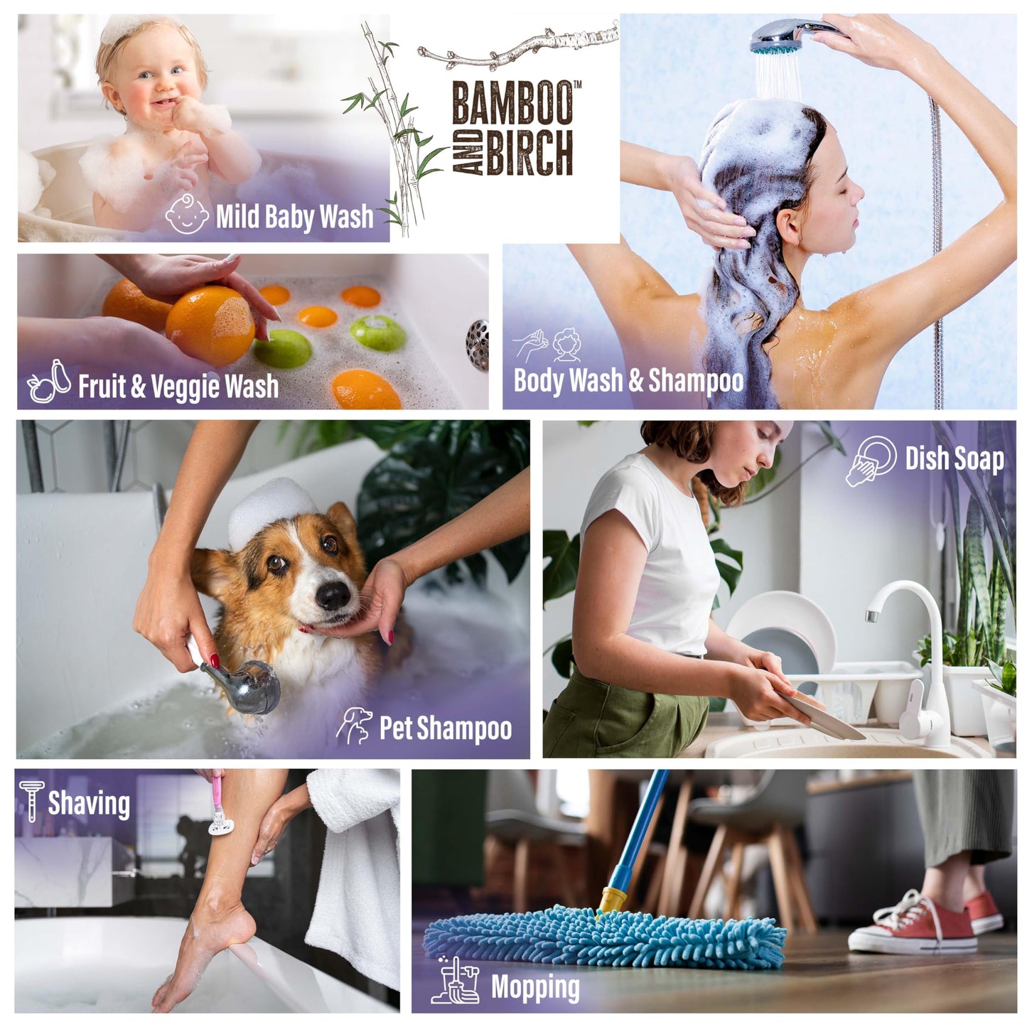 BAMBOO AND BIRCH Pure Castile Soap Liquid, Lavender, 64 oz