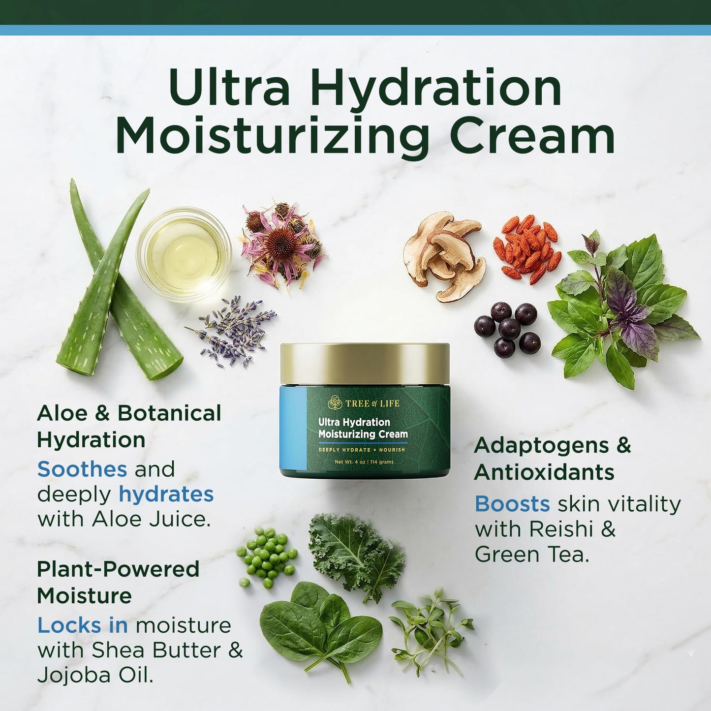 Tree of Life Beauty Moisturizer Face Cream, Dermatologist-Tested Ultra Hydrating Anti-Aging Cream, Reduces Dark Spots & Fine Lines, Brightens for Firmer, Smoother Skin, Non-Greasy, 4 Fl Oz