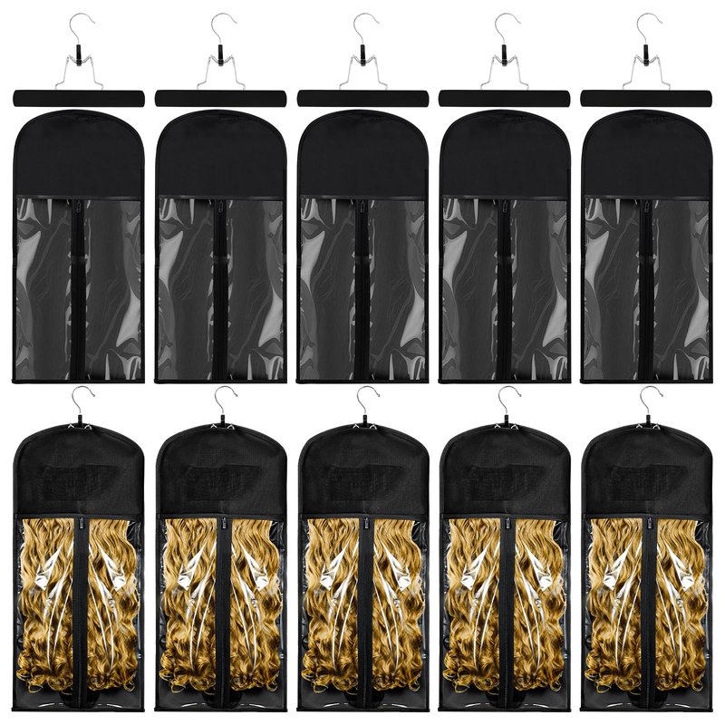 VARIPOWDER 10pcs Wig Storage Bags with Hanger Hair Extensions Storage for Multiple Wigs, Dust-Proof Wigs Bag with Strong Holder Home Travel Closet Wigs & Accessories