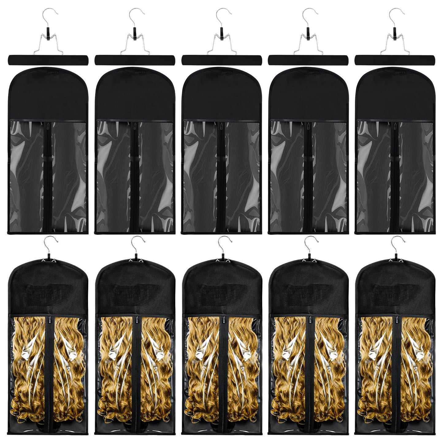 VARIPOWDER 10pcs Wig Storage Bags with Hanger Hair Extensions Storage for Multiple Wigs, Dust-Proof Wigs Bag with Strong Holder Home Travel Closet Wigs & Accessories