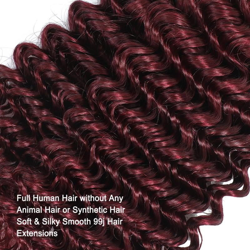 REMY HAIR FASHION Human Hair Bundles Red Deep Wave Bundles Colored #99j Burgundy Deep Weave One Bundle 14 Inch Brazilian Virgin Human Hair Extensions for Black Women