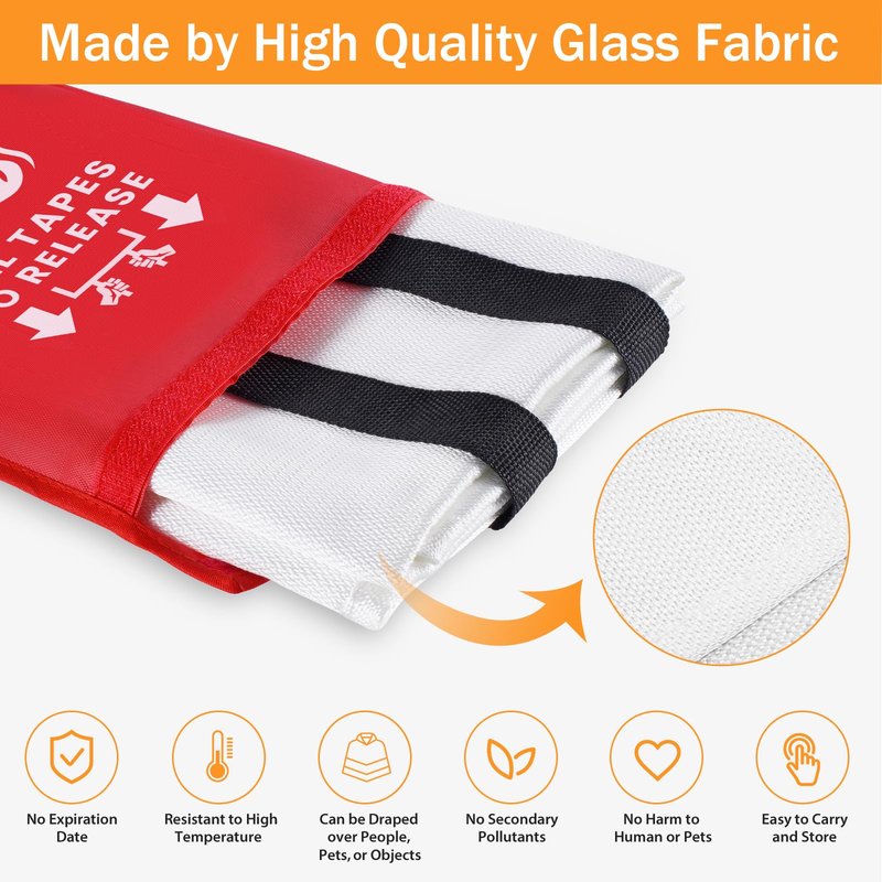 KANHIRO Fire Blanket Emergency for Home Kitchen - Fiberglass Fire Suppression Blanket Great for School, Fireplace, Grill, Car, Office, Warehouse (2 Pack, 39 in X 39 in)