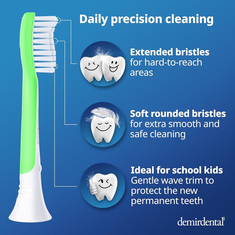 Kids Toothbrush Heads for Philips Sonicare | Sensitive Replacement Brush Heads - Ages 7-10 - Green - HX6048 Compatible 8-Pack