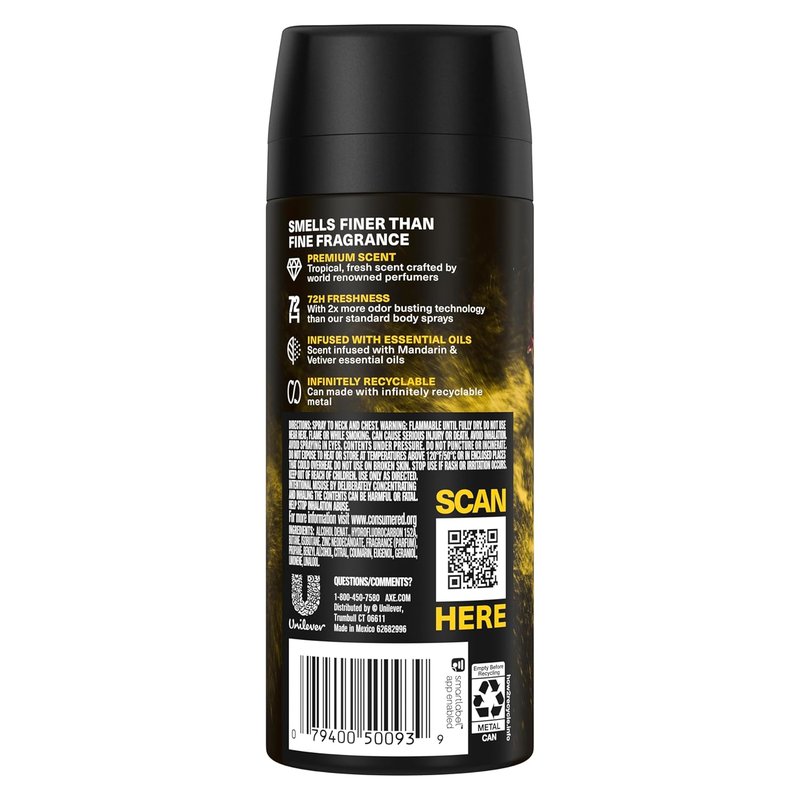 Axe Fine Fragrance Collection Deodorant Body Spray for Men - Golden Mango | 72H Odor Protection, 4 oz (3 Count)