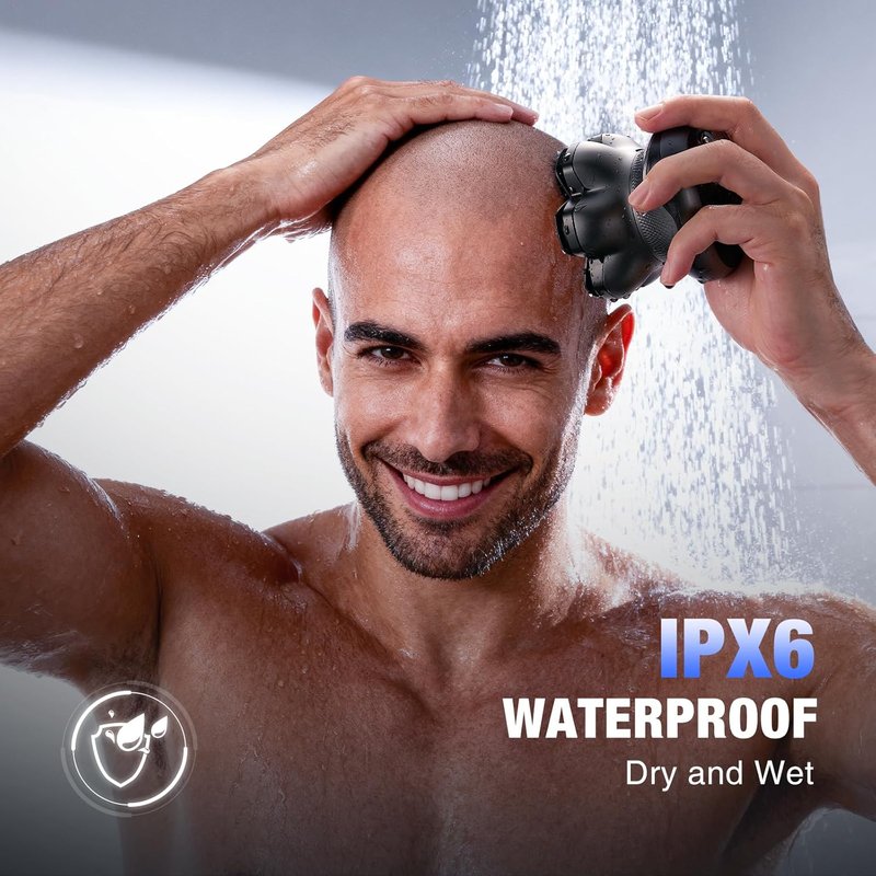 7D Head Shaver for Bald Men - Dual Speed Waterproof Electric Razor | Cordless, LED Display, Gray